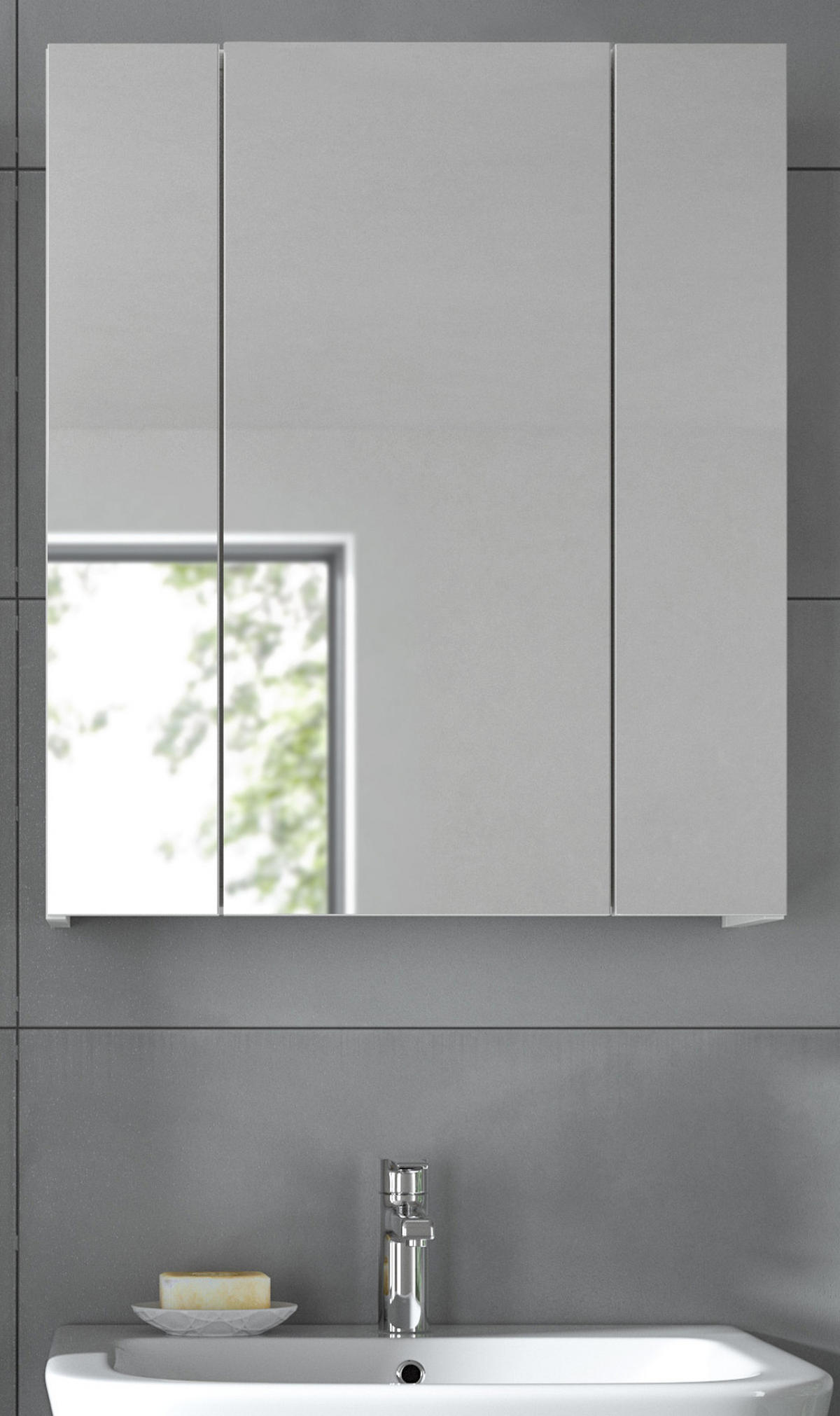 BADEZIMMER Spiegelschrank in weiß Badschrank 3-türig 60 x 70 cm Cover - Weiß, Glas/Holzwerkstoff (60/70/18cm) - Inn.Furn