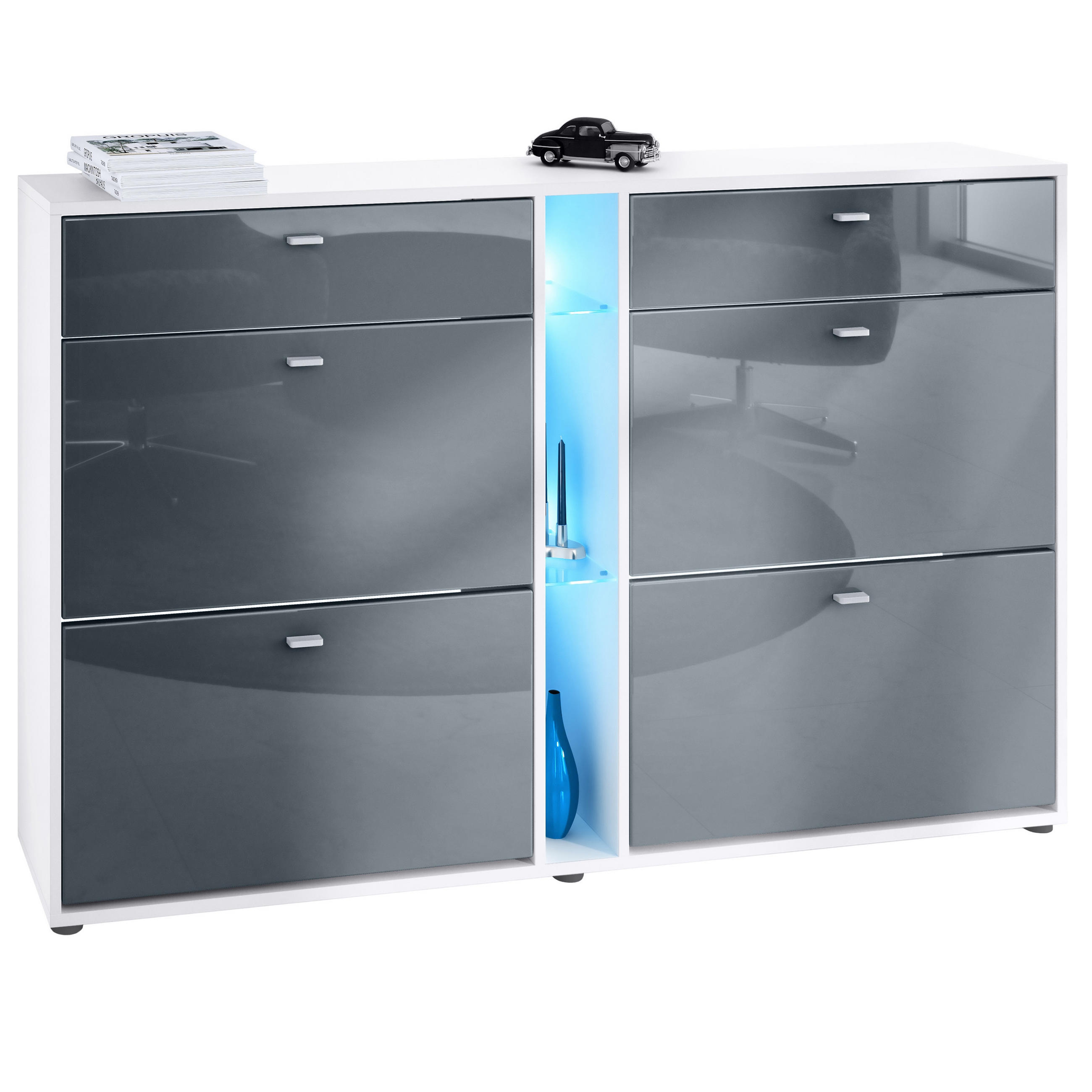 SCHUHSCHRANK Today Fronten in Grau Hochglanz - Grau, Holzwerkstoff (155.5/95/28cm) - Vladon