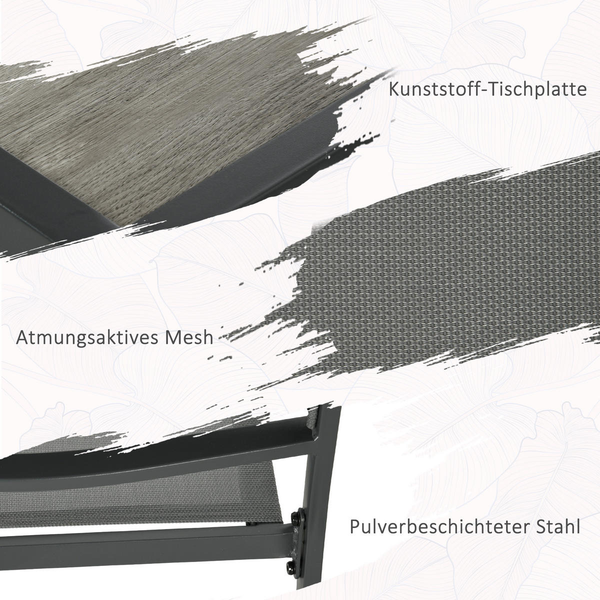 SITZGRUPPE Gartenmöbel-Set, 1 Esstisch, 4 stapelbaren Stühlen, Textil, Dunkelgrau - Grau, Textil/Metall - Outsunny