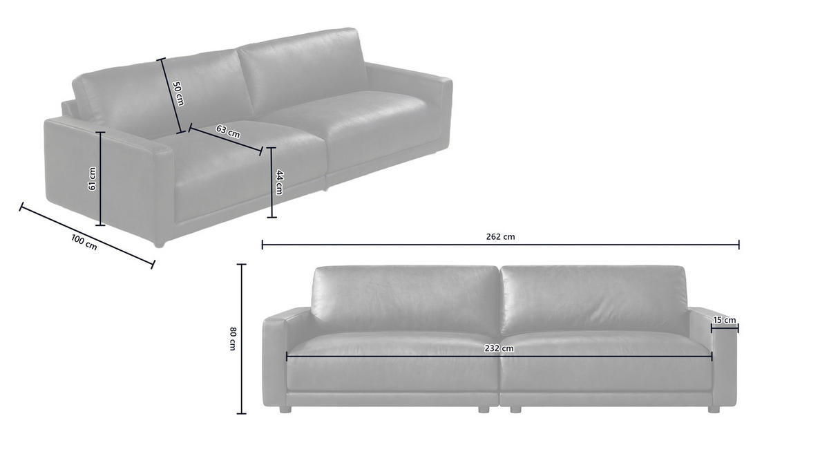 SOFA MARLIN Beige Bouclé - Beige/Schwarz, Kunststoff/Textil (262/80/100cm) - KAWOLA