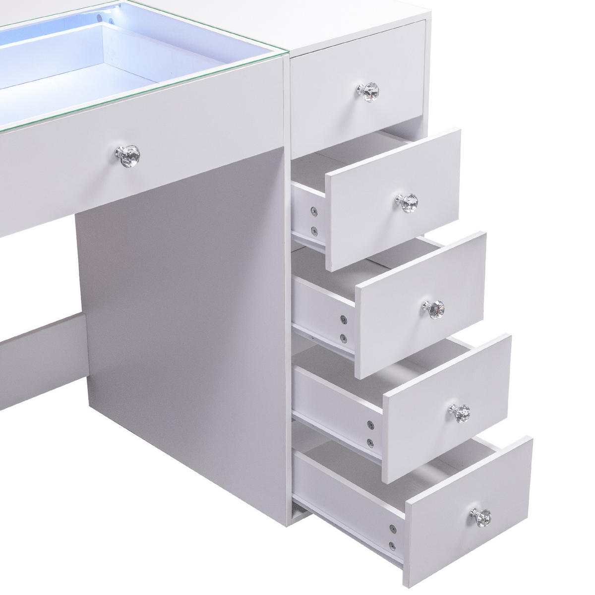 SCHMINKTISCH mit Beleuchtung LED 6 Schubladen Weiβ 92/55/81CM - Weiß, Glas/Metall (92/81/55cm) - VANITII
