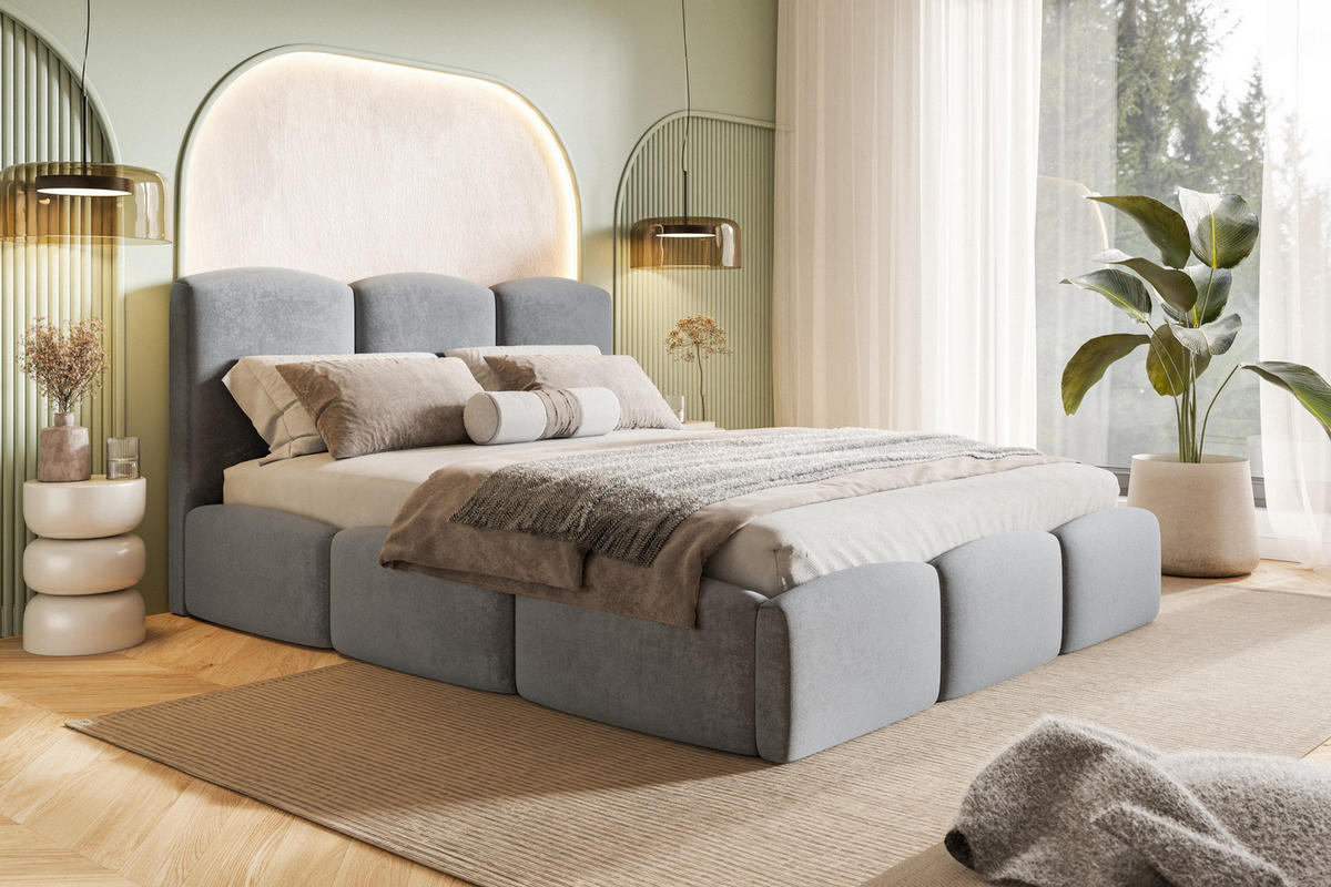 POLSTERBETT 160x200 Roma Slim mit Bettkasten, Lattenrost, Velvet Hellgrau - Hellgrau, Holz/Textil (160/200cm) - Emporius