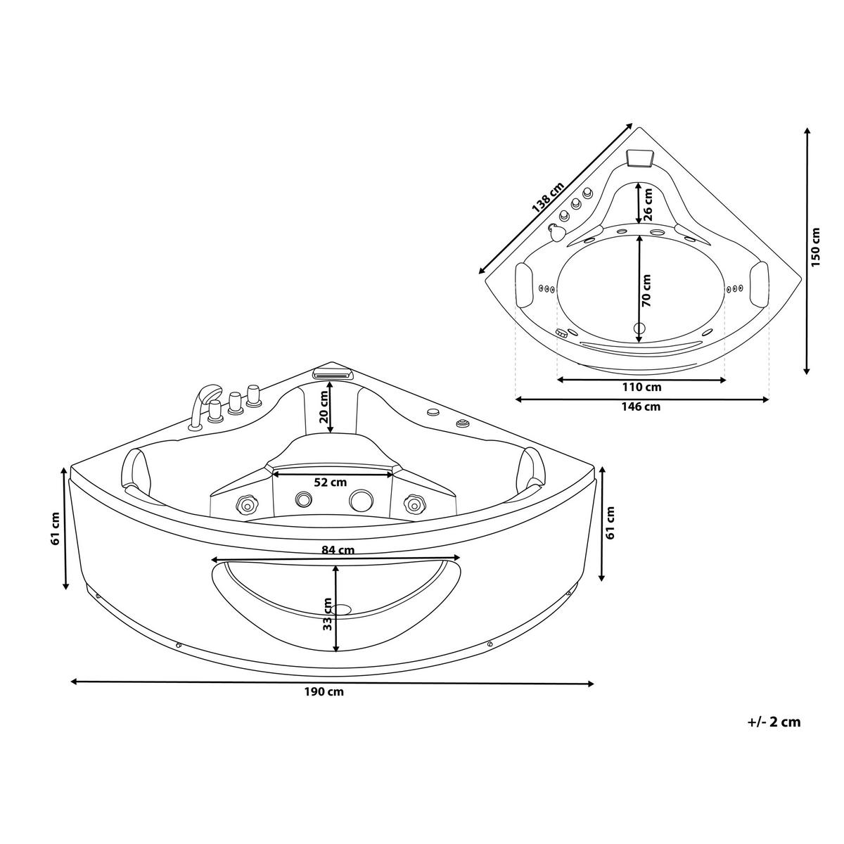WHIRLPOOL-BADEWANNE mit LED 150x190x61 cm schwarz Tocoa - Schwarz, Kunststoff (150/61/190cm) - Beliani
