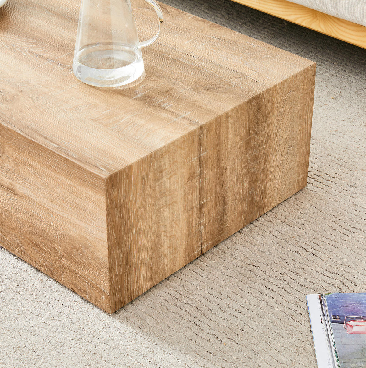 COUCHTISCH 90/50/30 cm ohne Montage mit Holzmaserung und rutschfesten Füßen, Holzfarben - Naturfarben, Holzwerkstoff (90/50/30cm) - Redom