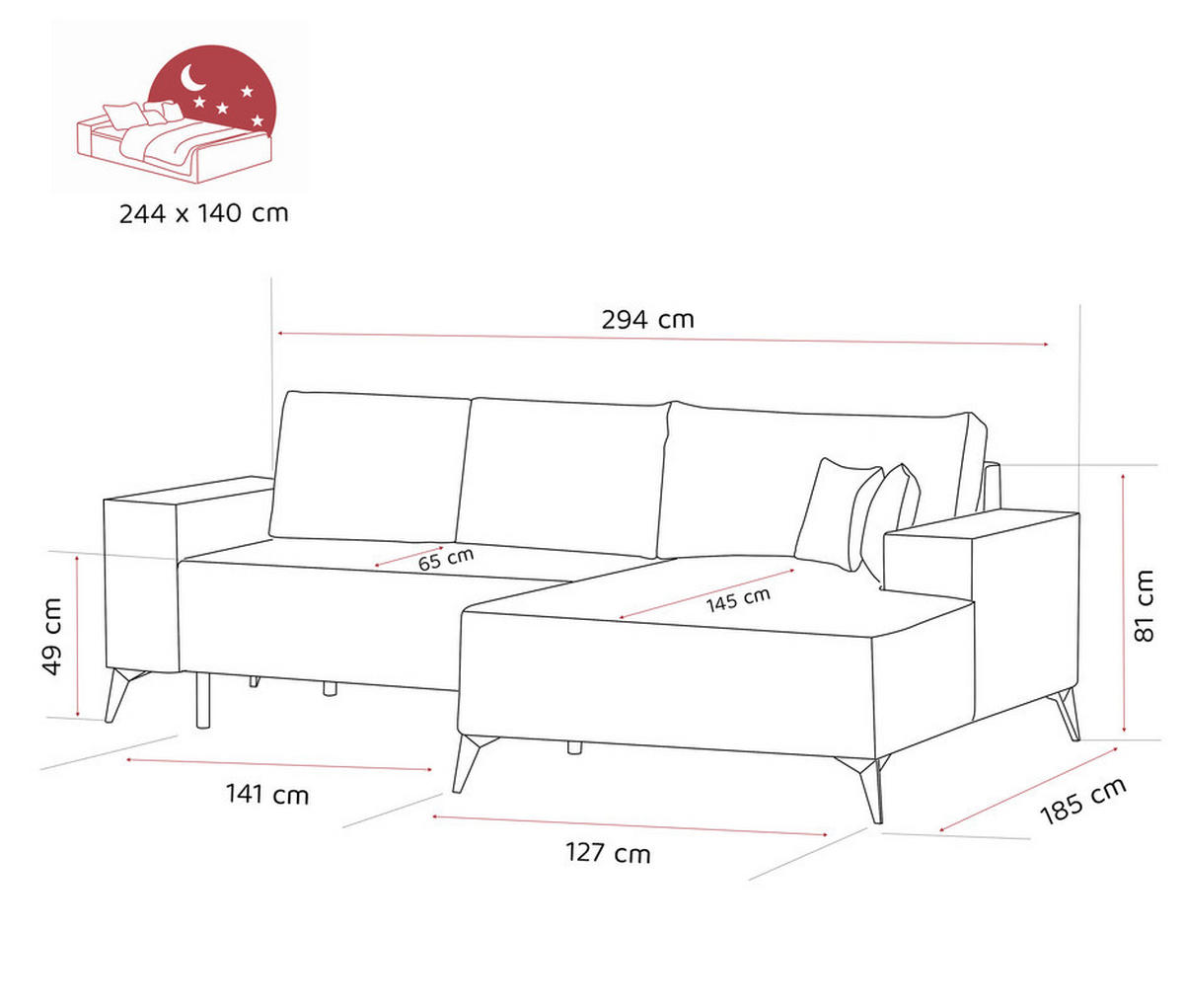 ECKSOFA OTIS Rechts, mit Schlaffunktion und Bettkasten, Marineblau - Dunkelblau, Textil/Metall (294/185cm) - Idohome
