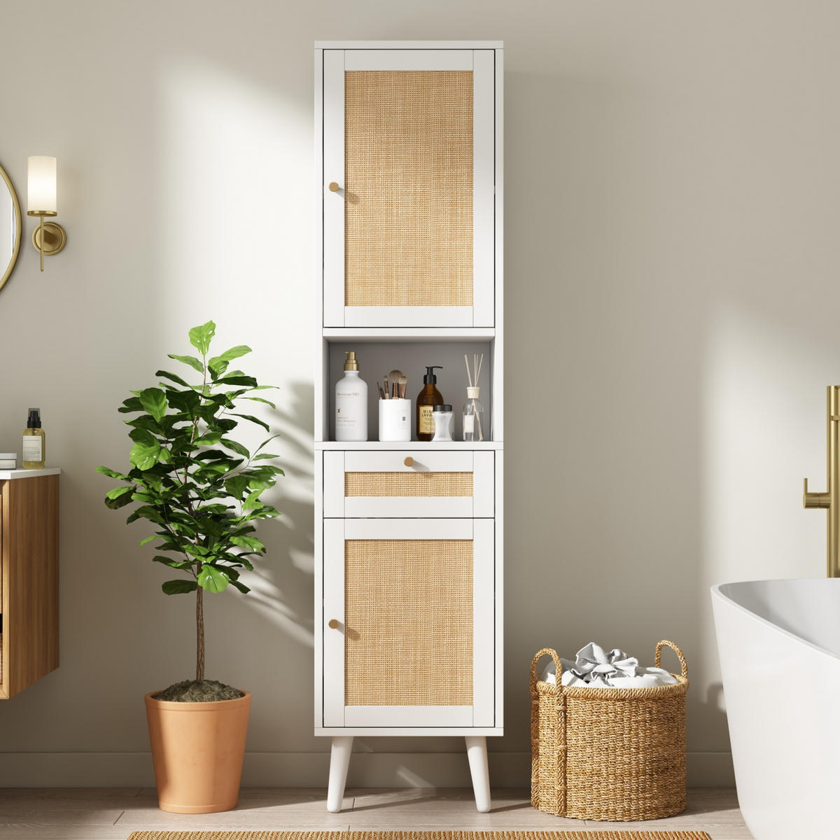 HOCHSCHRANK 40/30/166 cm Weiß mit 1 Schubladen - Weiß, Holz/Holzwerkstoff (30/166/40cm) - Oxeza