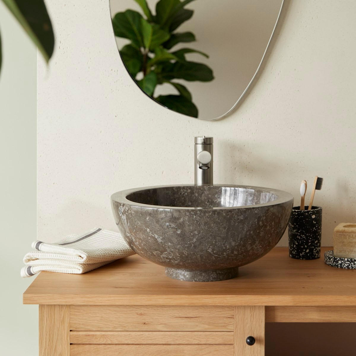 WASCHBECKEN Bahya Grau aus Marmor - Grau, Stein (35/15/35cm) - Tikamoon