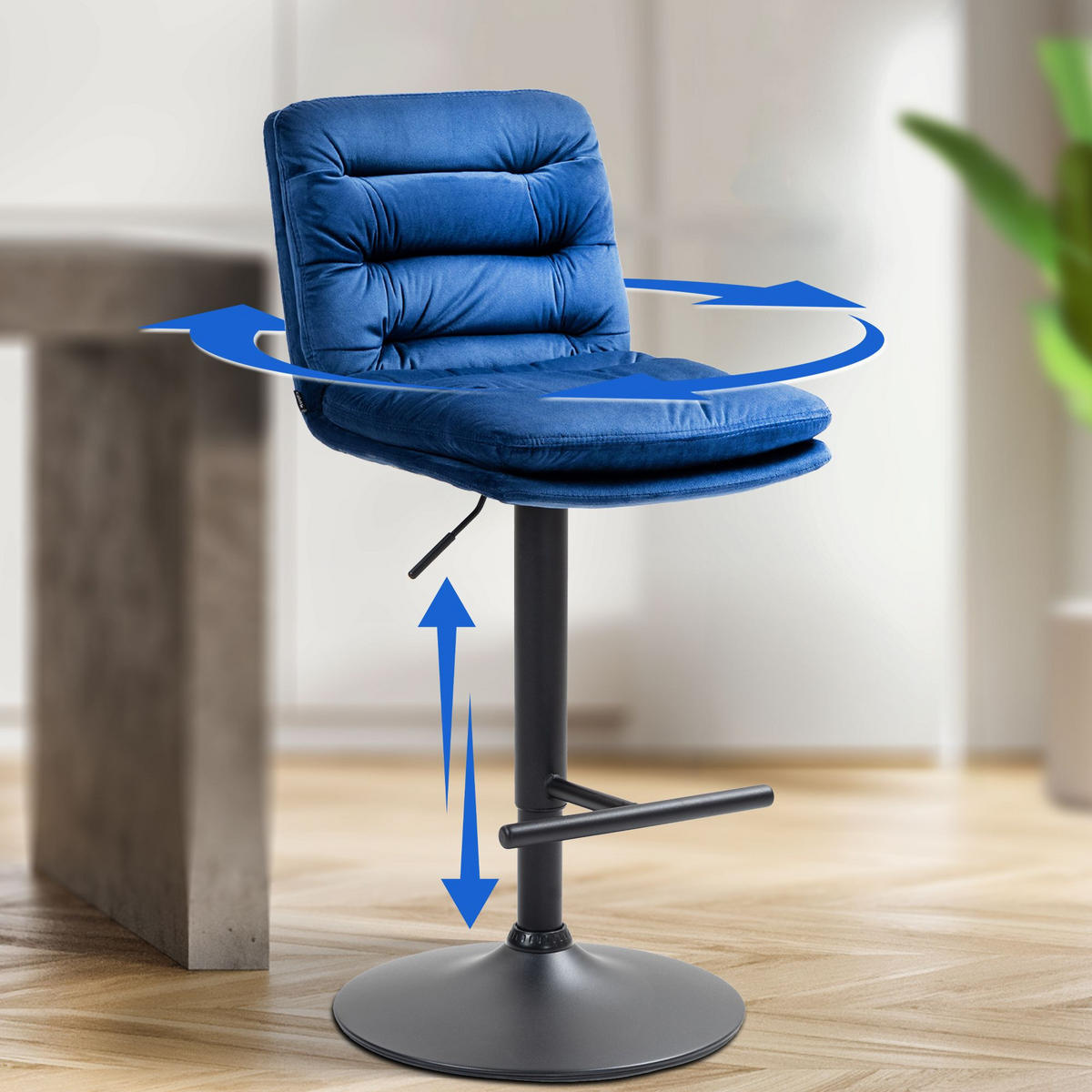 BARHOCKER Samt blau - Blau/Schwarz, Textil/Metall (42/94/56cm) - CLP