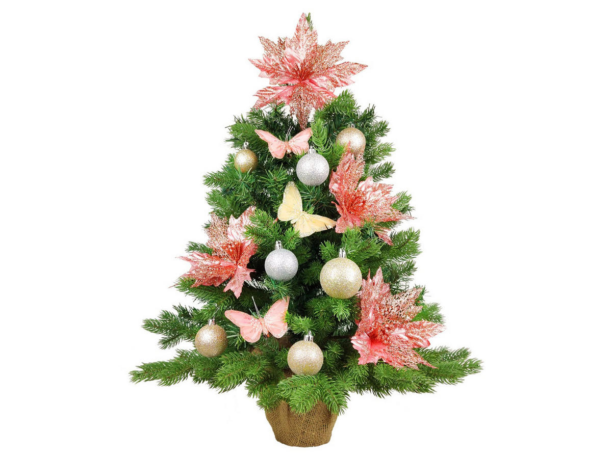 LAALU WEIHNACHTSBAUM geschmückt künstlich POMPADURKA 60 cm mit LED-BELEUCHTUNG IM TOPF - Champagner/Weiß, Kunststoff (60cm) - LAALU