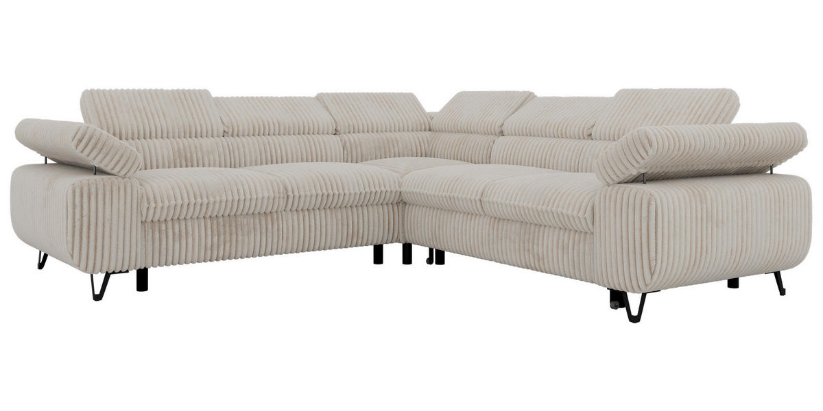 ECKSOFA QUADRO L - Beige Cord - Links Seite - Beige/Creme, Textil/Metall (269/269cm) - MKS