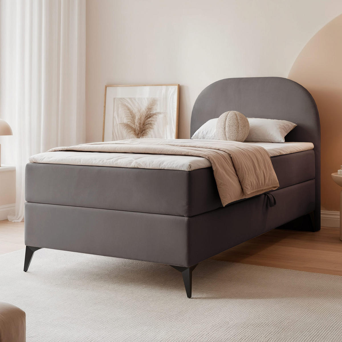BOXBETT NOELIA 100/200 cm Öffnung rechts, mit Matratze, Dunkelgrau - Dunkelgrau, Holzwerkstoff/Textil (100/200cm) - Idohome