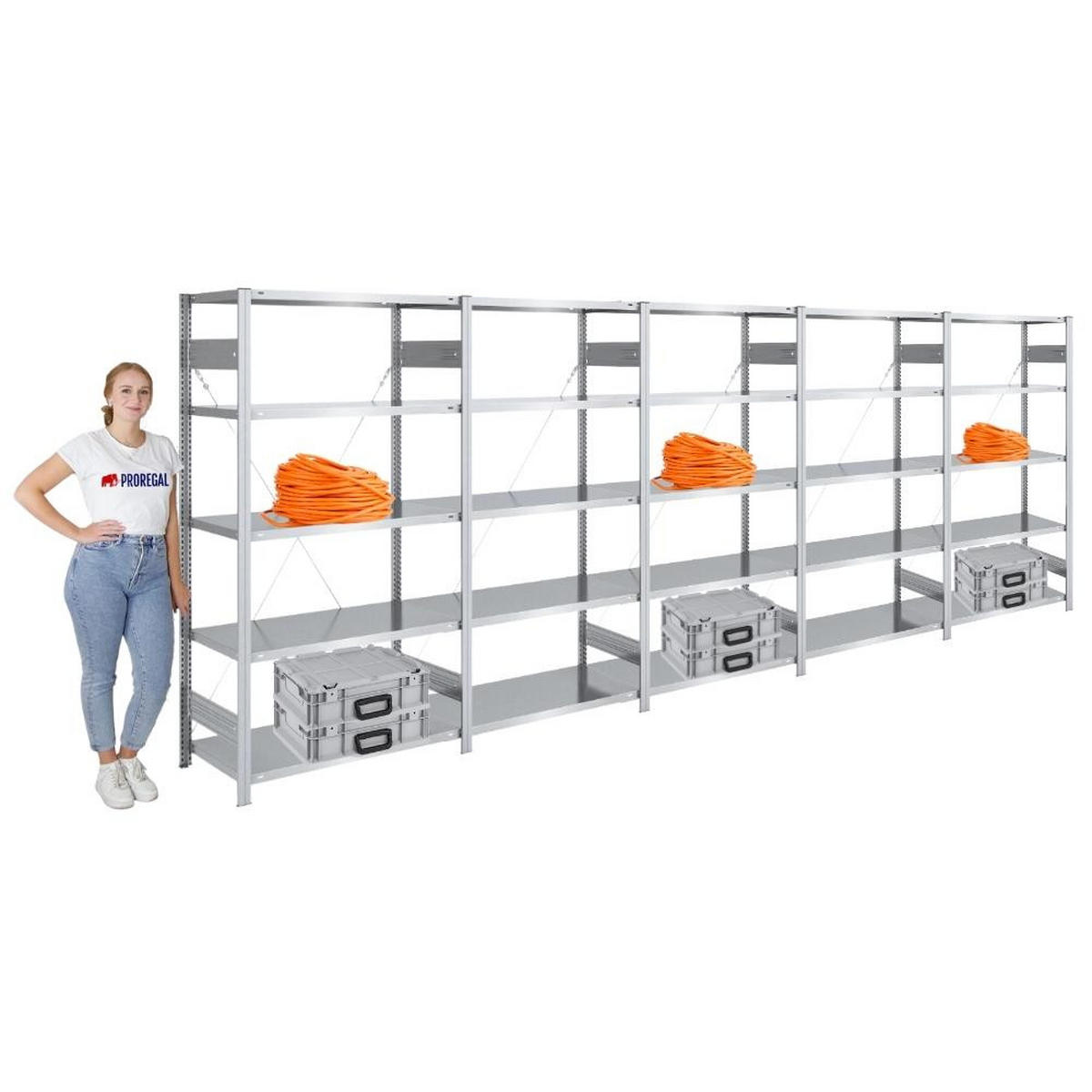 SCHWERLASTREGAL Silver Mamba 200x500x50cm 5 Ebenen je 150kg Fachlast Verzinkt - Silberfarben, Metall (500/200/50cm) - PROREGAL