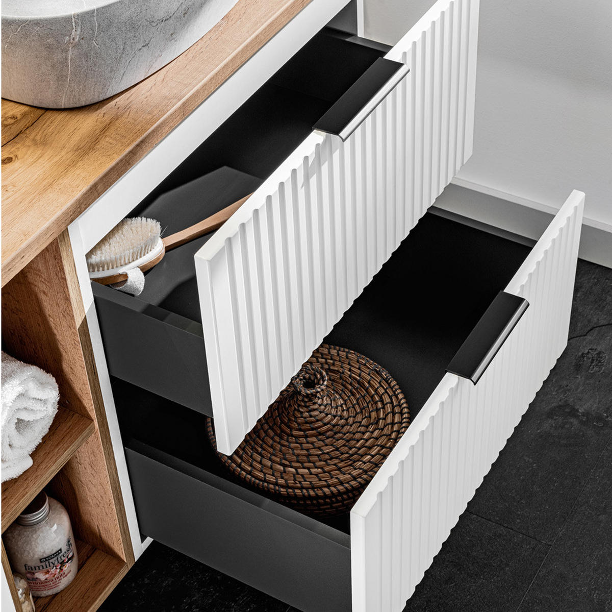 BADMÖBEL-SET 2-TLG. Adelaide-56 - Weiß, Holzwerkstoff (61/200/47cm) - Lomado