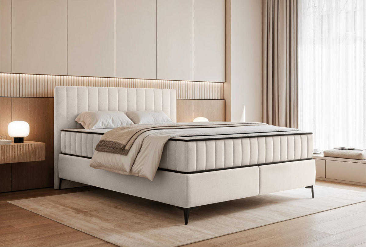 BOXBETT Mufasso Creme Samtbezug 180x200 cm - Creme/Schwarz, Textil/Metall (180/200cm) - Selsey