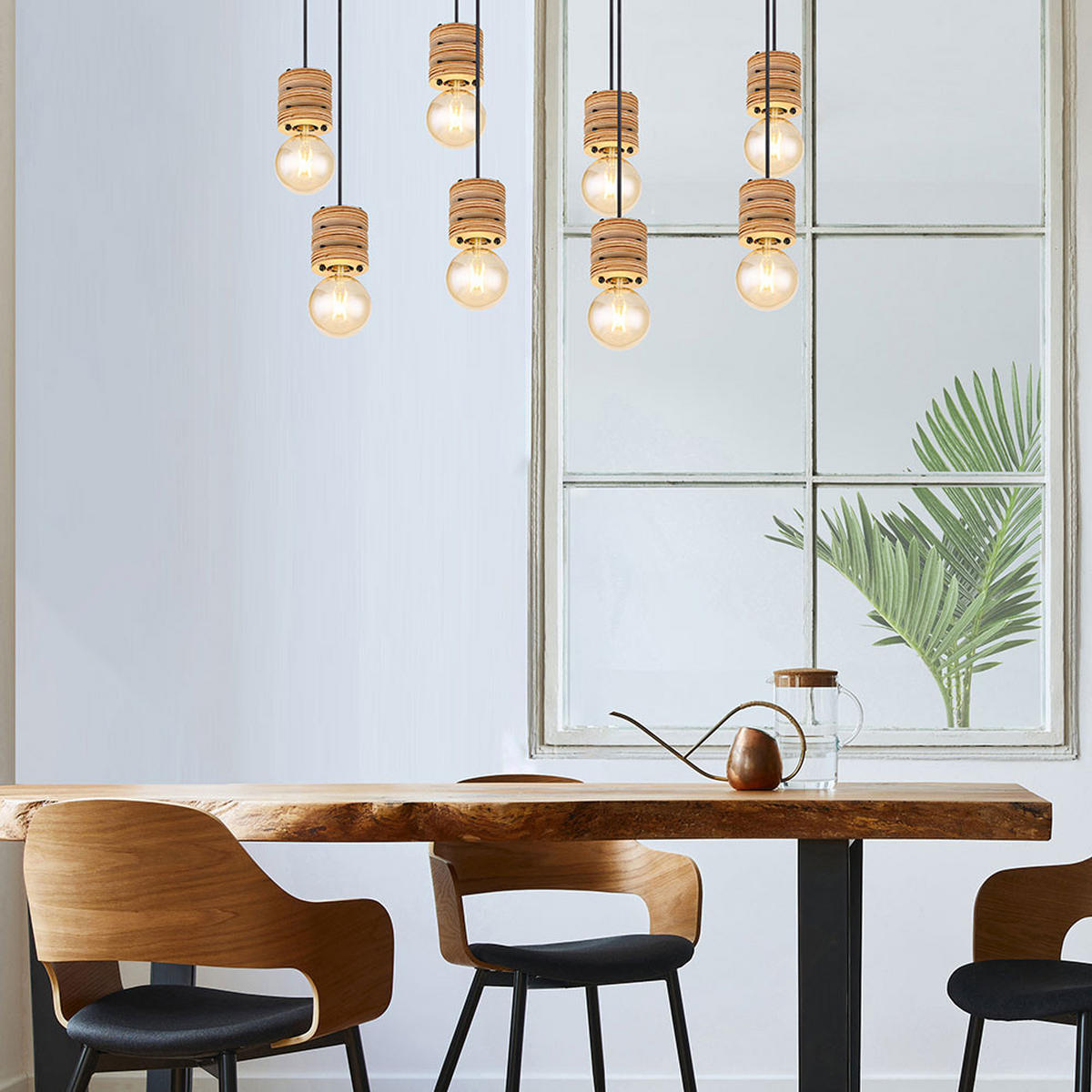 HÄNGELEUCHTE Metall Holzoptik Schwarz - Schwarz, Metall (98/24/120cm) - Globo Lighting