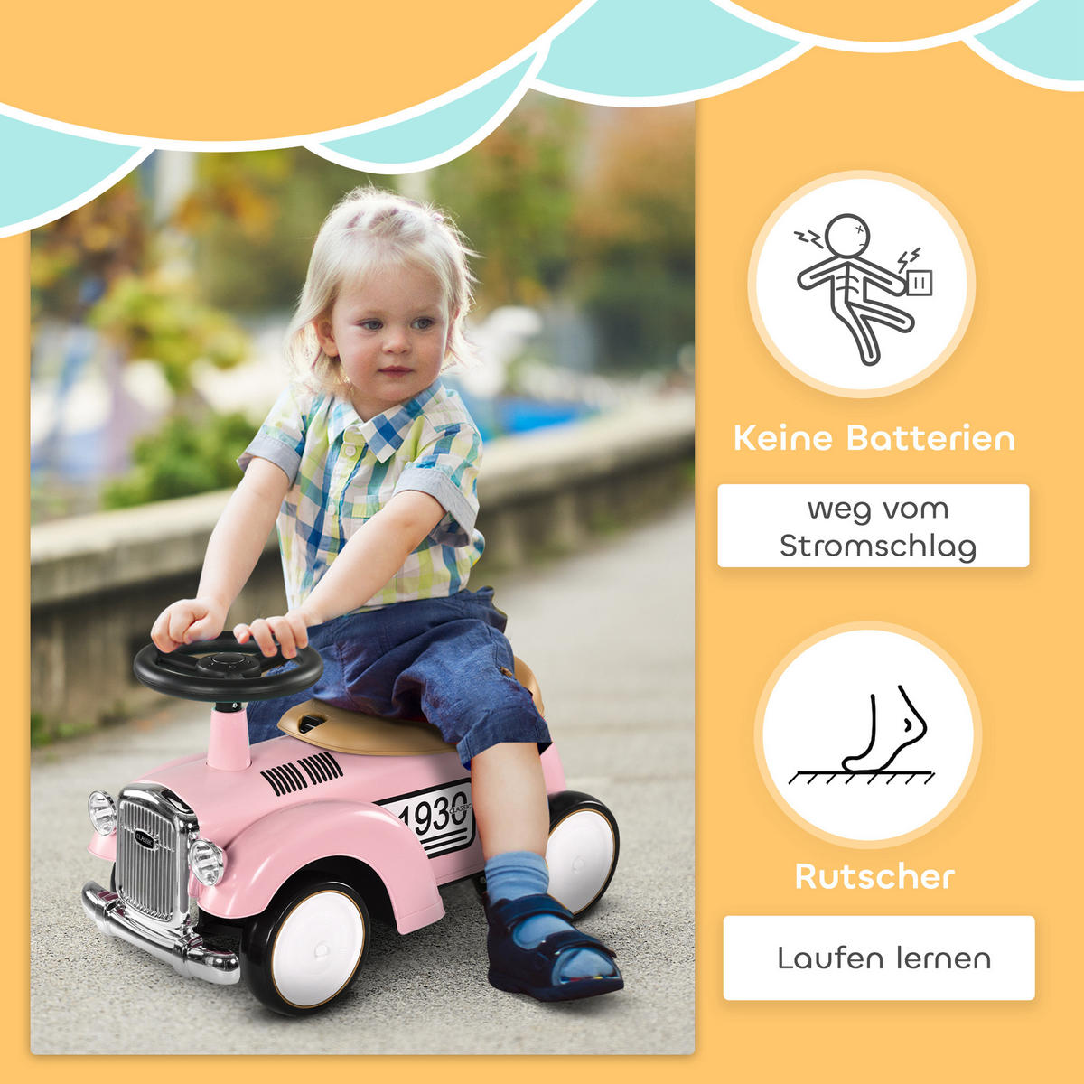 RUTSCHAUTO, Kinderfahrzeug mit Stauraum, Kinderauto mit Kippschutz, Rosa - Rosa, Metall (58/27/35cm) - AIYAPLAY