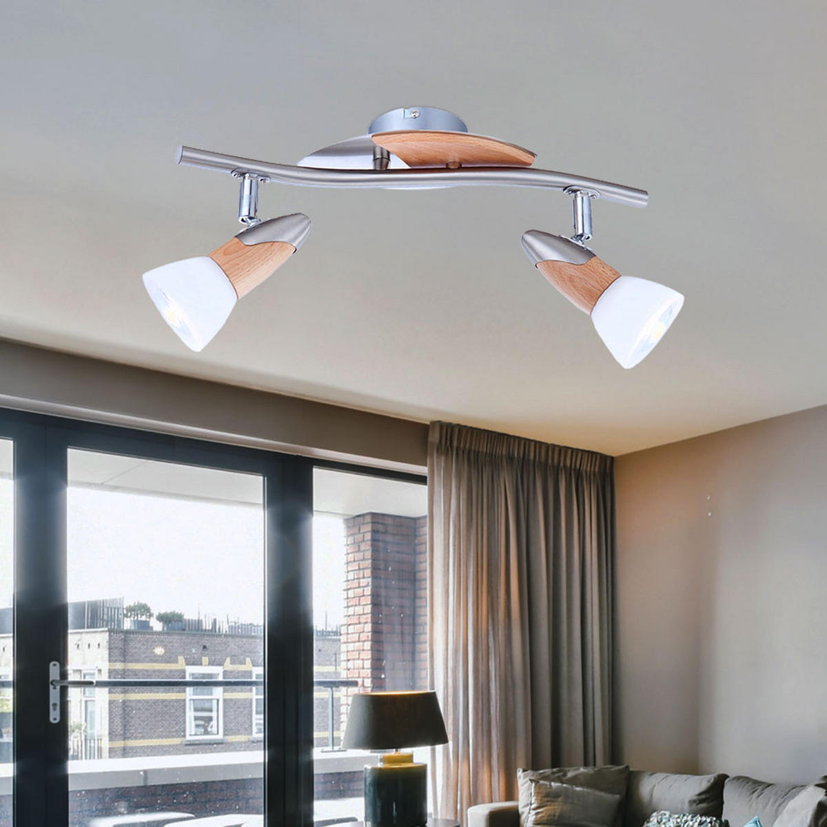 LED DECKENLEUCHTE LORD II Holz Silber - Silberfarben, Glas (38.5/17.2/17.5cm)