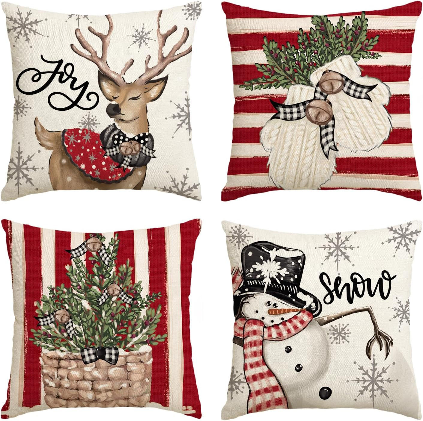 KISSENBEZUG – Weihnachtskissenbezug (Kissenfüllung nicht enthalten) – 45 x 45 cm – Rot(vier Stück) - Rot, Textil (45/45cm)