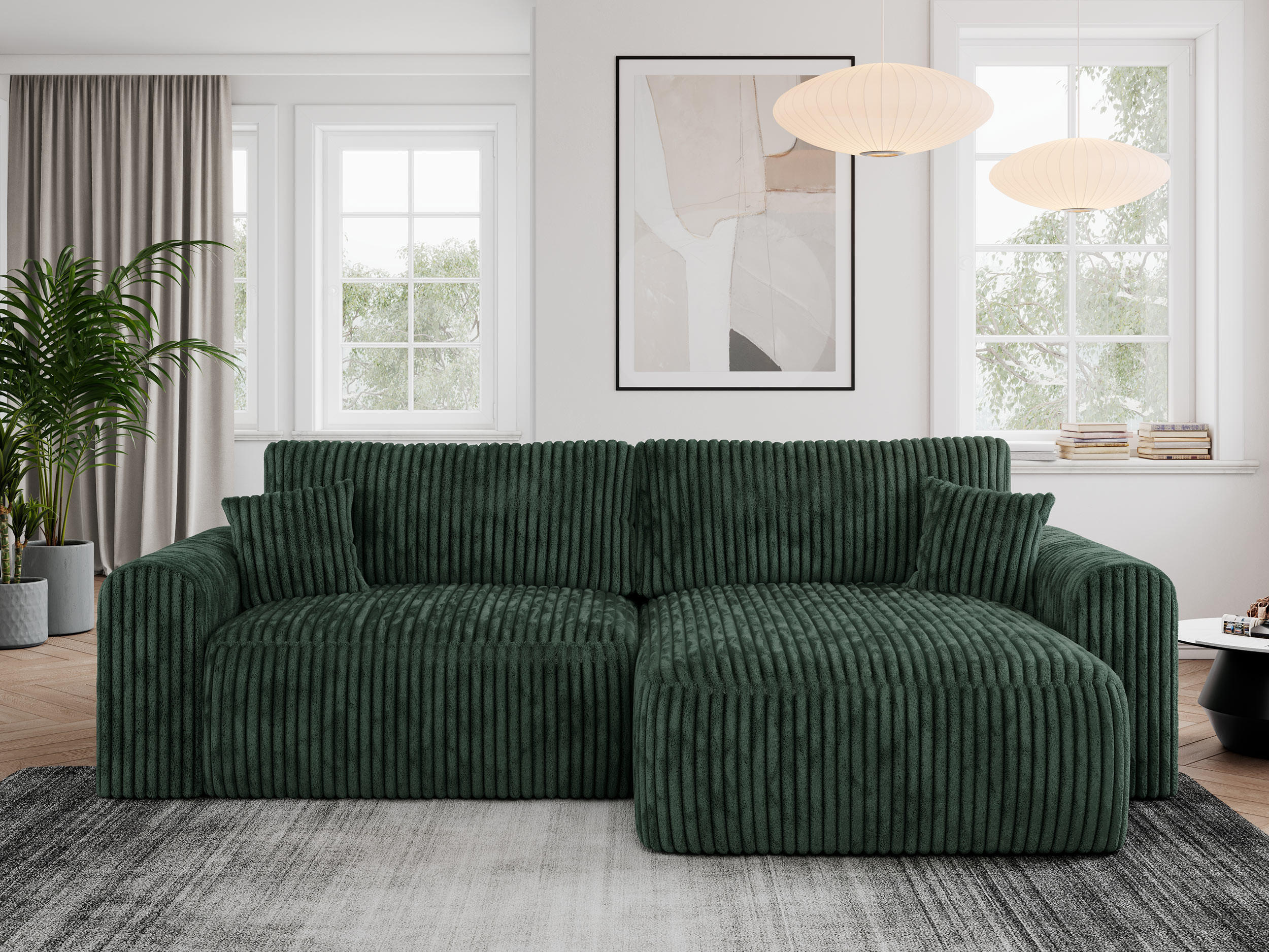 ECKSOFA NELSON Grün Cord - Schwarz/Grün, Kunststoff/Textil (274/152cm) - MKS
