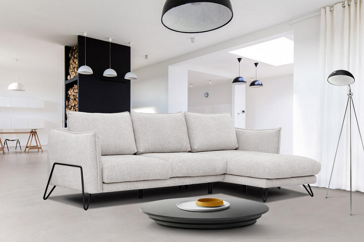 ECKSOFA HOSTEN 4-Sitzer, creme - Creme/Schwarz, Holzwerkstoff/Textil (269/158cm) - Courtois Laville