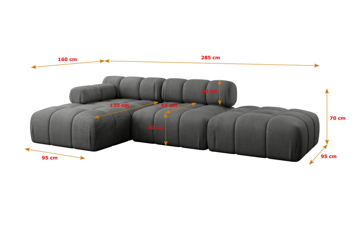 ECKSOFA modulares Sofa Lizur-L1 - 285x160x70 cm Dunkelgrau Velours - Dunkelgrau, Holzwerkstoff/Textil (285/160cm) - ALTDECOR