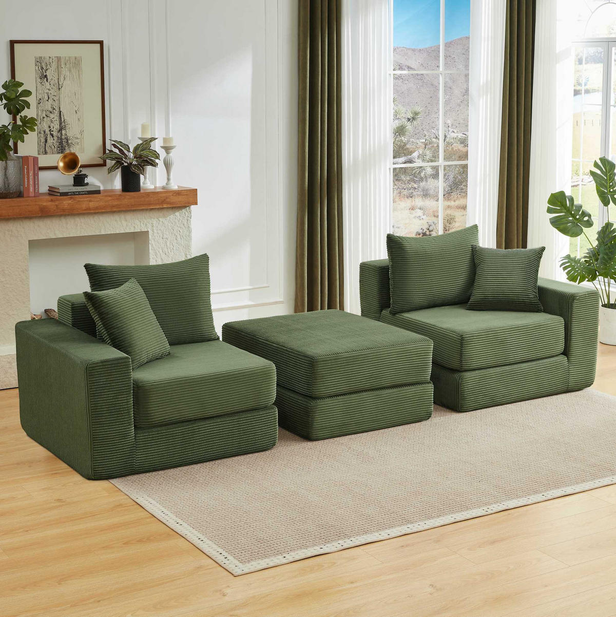SOFA modulares Design Cord Grün - Grün, Kunststoff (96/259.5cm) - Meubliv