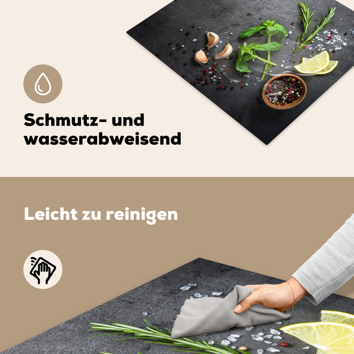 HERDABDECKPLATTE Limette - Kräuter - Gewürze - Grün - Grau - Beton 59x52 cm - Grün, Kunststoff (59/52/0.2cm) - MuchoWow