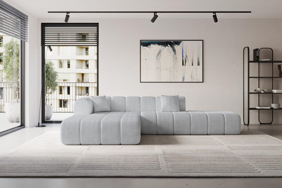 ECKSOFA Ottomane Links BILA-L 289x176x71 Grau Cord - Schwarz/Alufarben, Holzwerkstoff/Kunststoff (176/289cm) - ALTDECOR