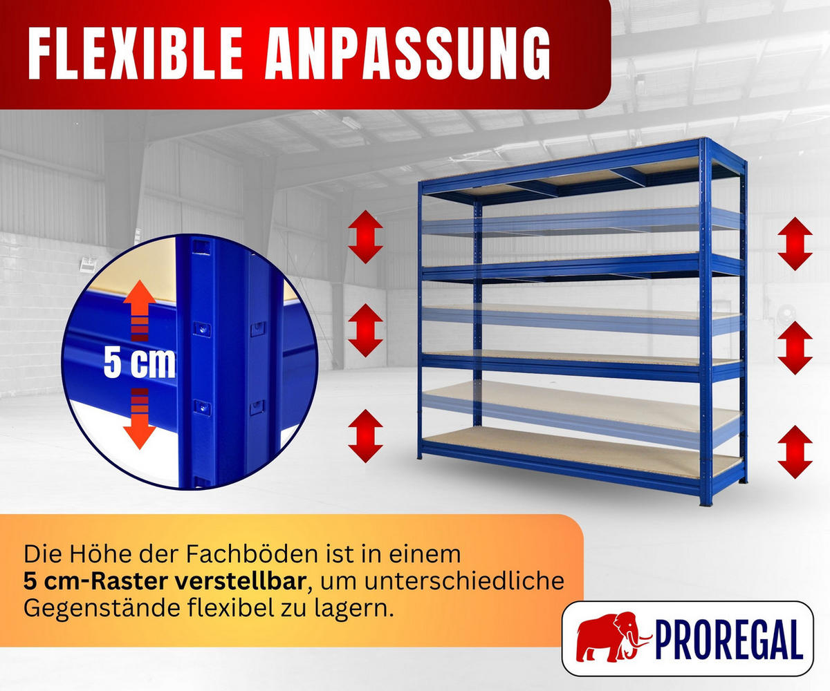 SCHWERLASTREGAL Dino 180x200x60cm Spanplatten-Ebenen Blau - Blau, Metall (200/180/60cm) - PROREGAL