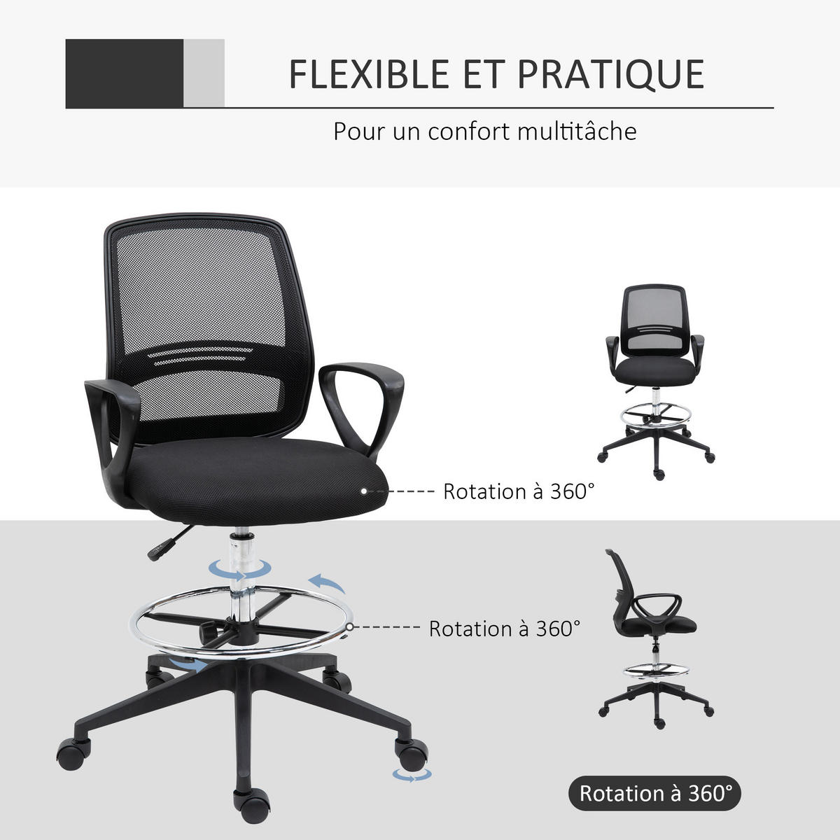 BÜROHOCKER DE-11690 360° drehbar höhenverstellbar Grau - Schwarz, Metall (60/126/59.5cm) - ComfortXL