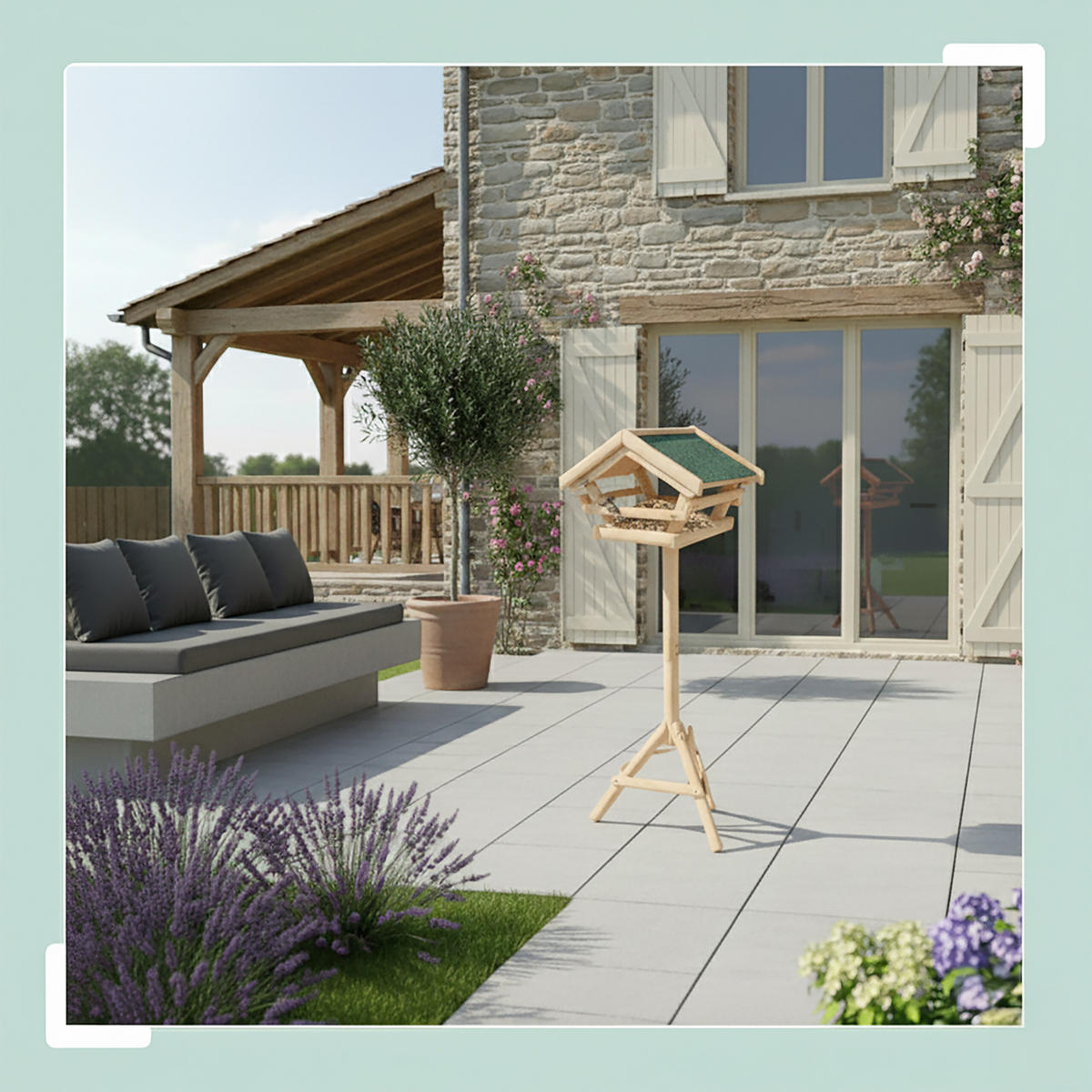 VOGELFUTTERHAUS - Hellbraun, Holz (37/103/28cm) - Relaxdays