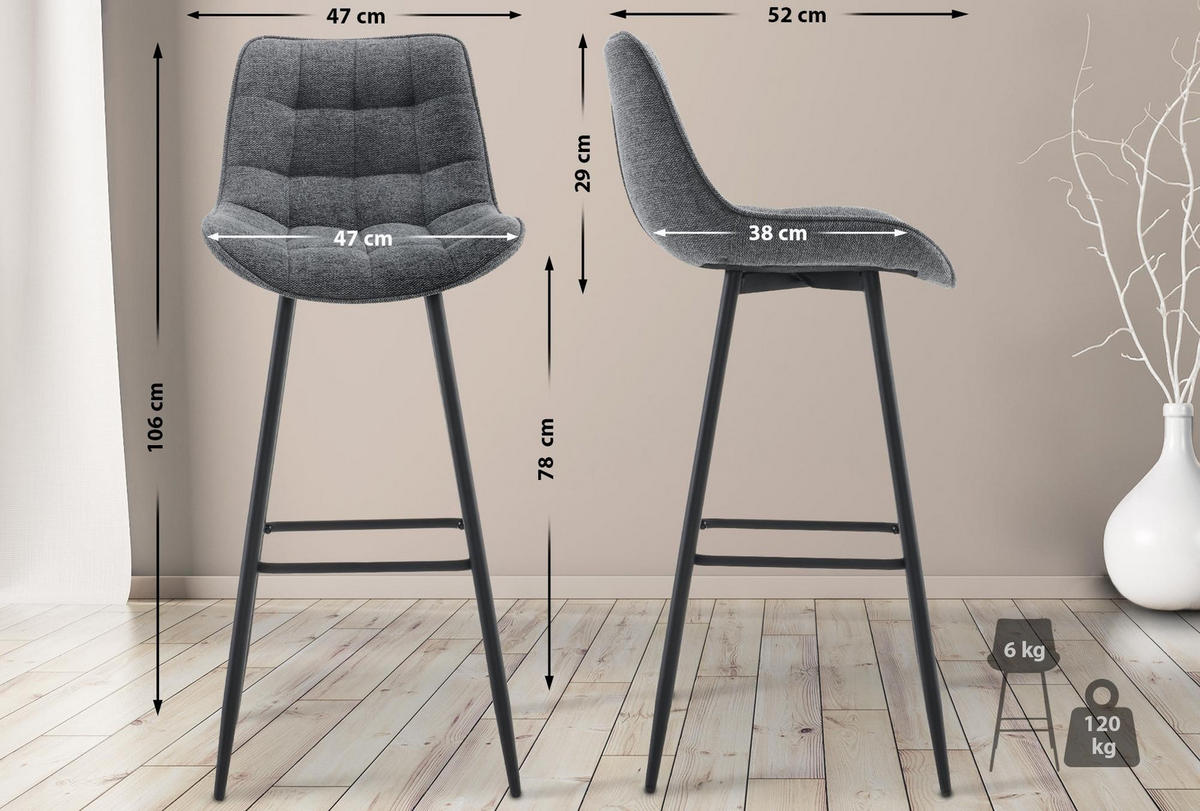 BARHOCKER Dartford 106x47x52 cm dunkelgrau - Dunkelgrau, Textil (47/106/52cm) - furnicato