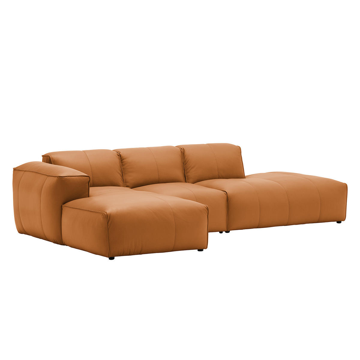 ECKSOFA mit Chaiselongue - Cognac/Schwarz, Leder/Kunststoff (290/173cm) - home24