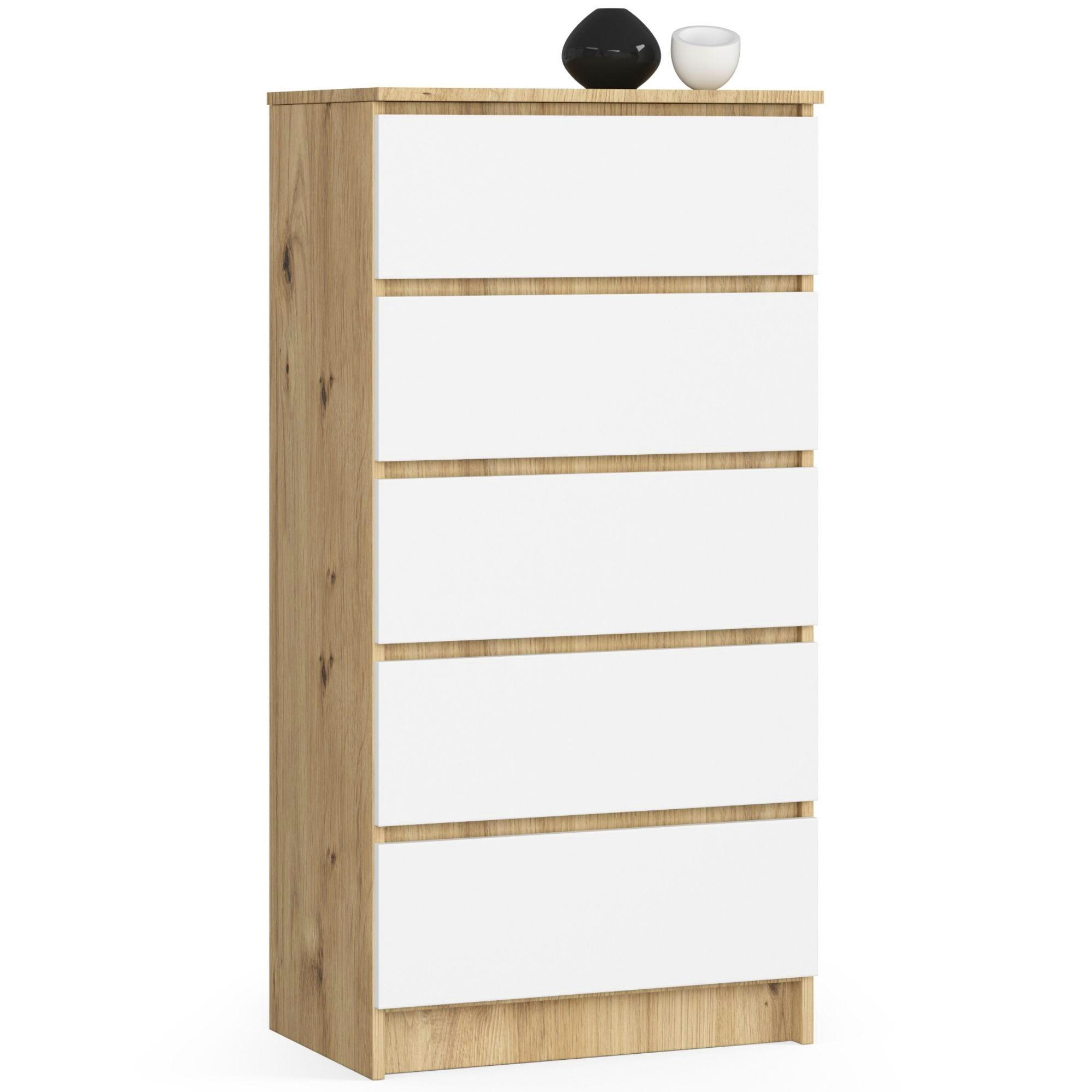 Akord Kommode Eiche Artisan, Weiß 60x121x40 cm