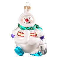 CHRISTBAUMSCHMUCK Schneemann mit Schal Weiß 11cm (Glas / 1 Stk.) - Weiß, Glas (8/11/6cm) - Krebs Glas Lauscha