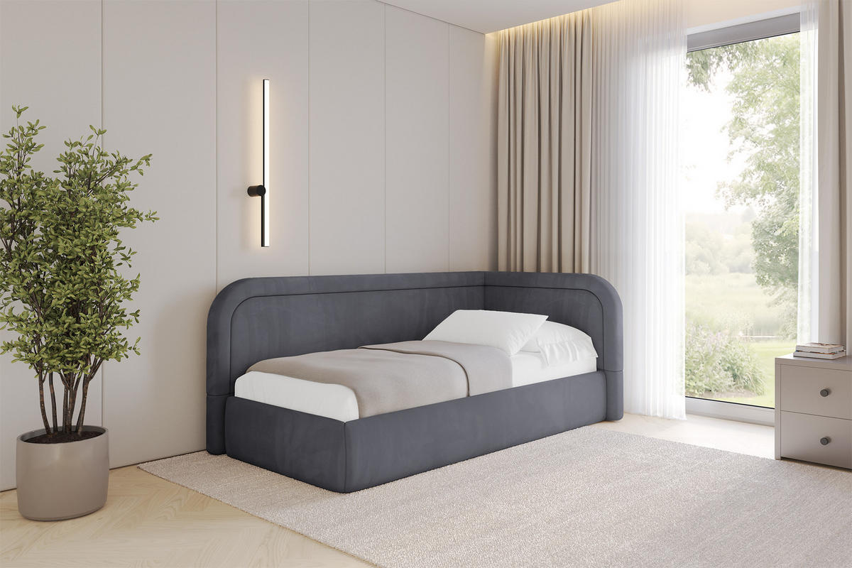 EINZELLBETT Jugendbett mit Bettkasten, Links - JOVY 80x200 Dunkelgrau - Dunkelgrau, Holzwerkstoff/Textil (80/200cm) - ALTDECOR