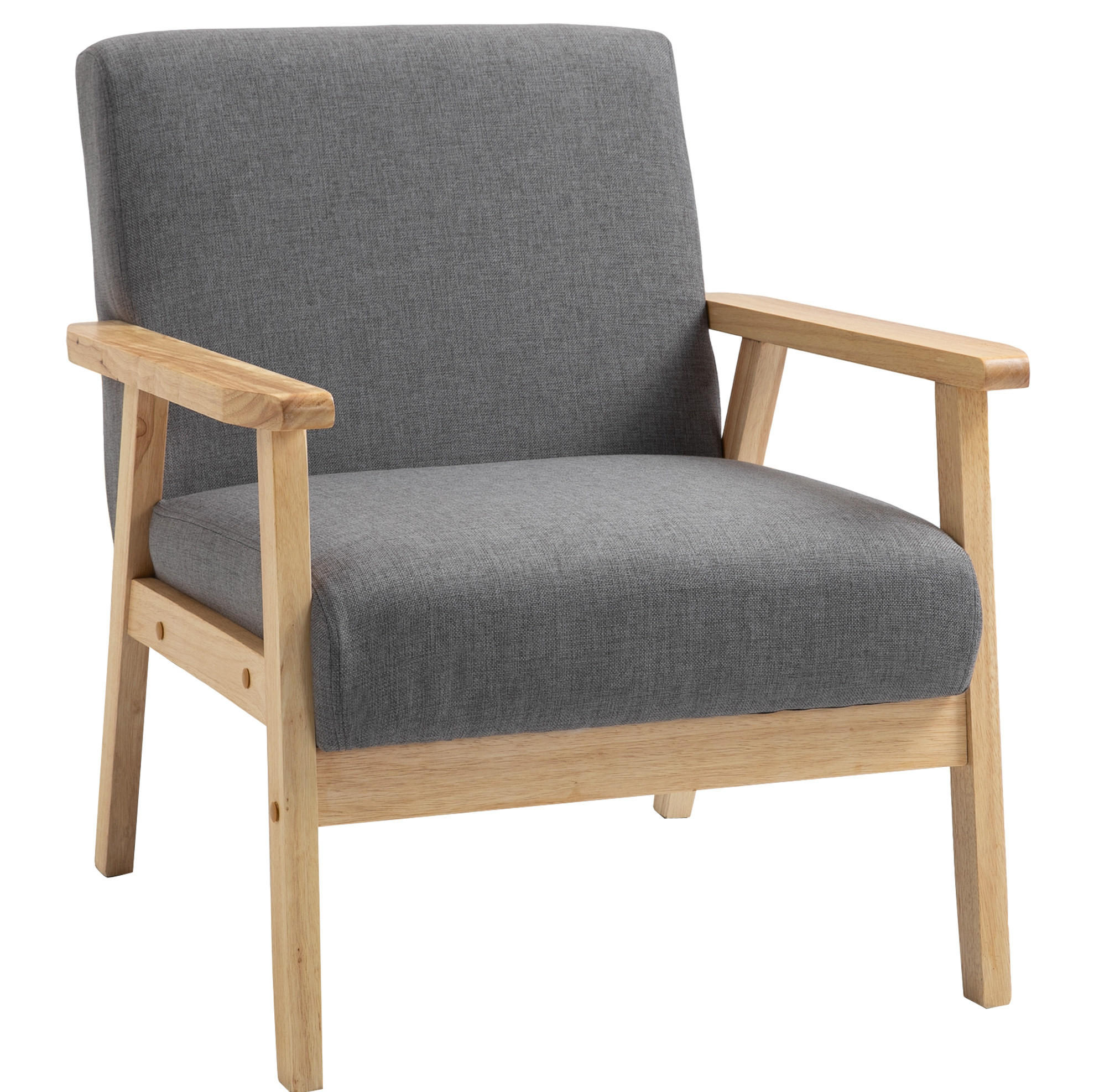 SESSEL 64/70/72 cm in Grau mit Leinenoptik und Holzgestell - Grau, Textil (70/72/64cm) - Flora Grace