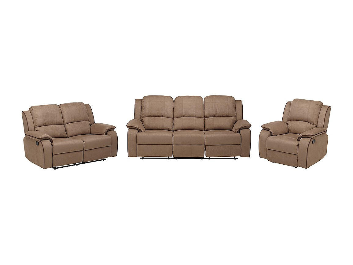 COUCHGARNITUR mit Sessel - 6 Personen - Stoff, Stoff - Taupe - HERNANI - Taupe, Textil (210/99/96cm) - Vente-Unique
