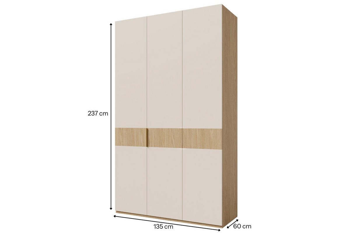 KLEIDERSCHRANK SUN 135/237/60 cm in Frühlingseiche/Macadamia - Eichefarben, Holzwerkstoff (135/237/60cm) - Deine Möbel 24