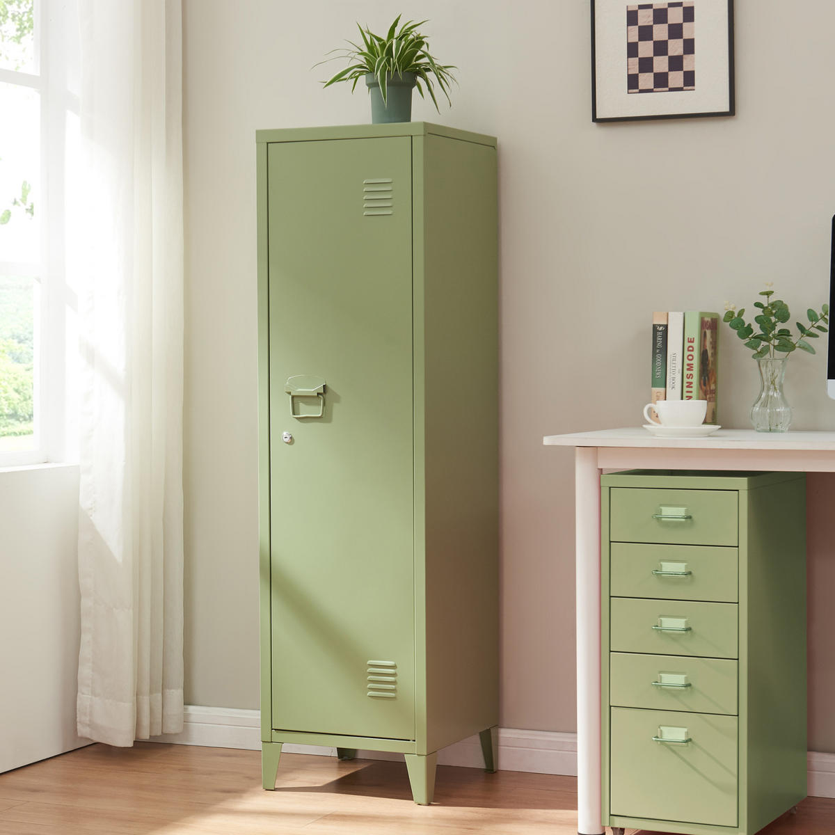 EINZELSPIND Kurikka - Olivgrün, Metall (38/137/38cm) - [en.casa]