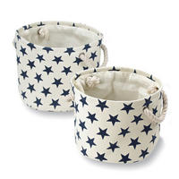 SET von 2 Leinwandkörben mit Sternenmuster - 28/28/24 cm - Weiß, Textil (28/28/24cm) - Calicosy