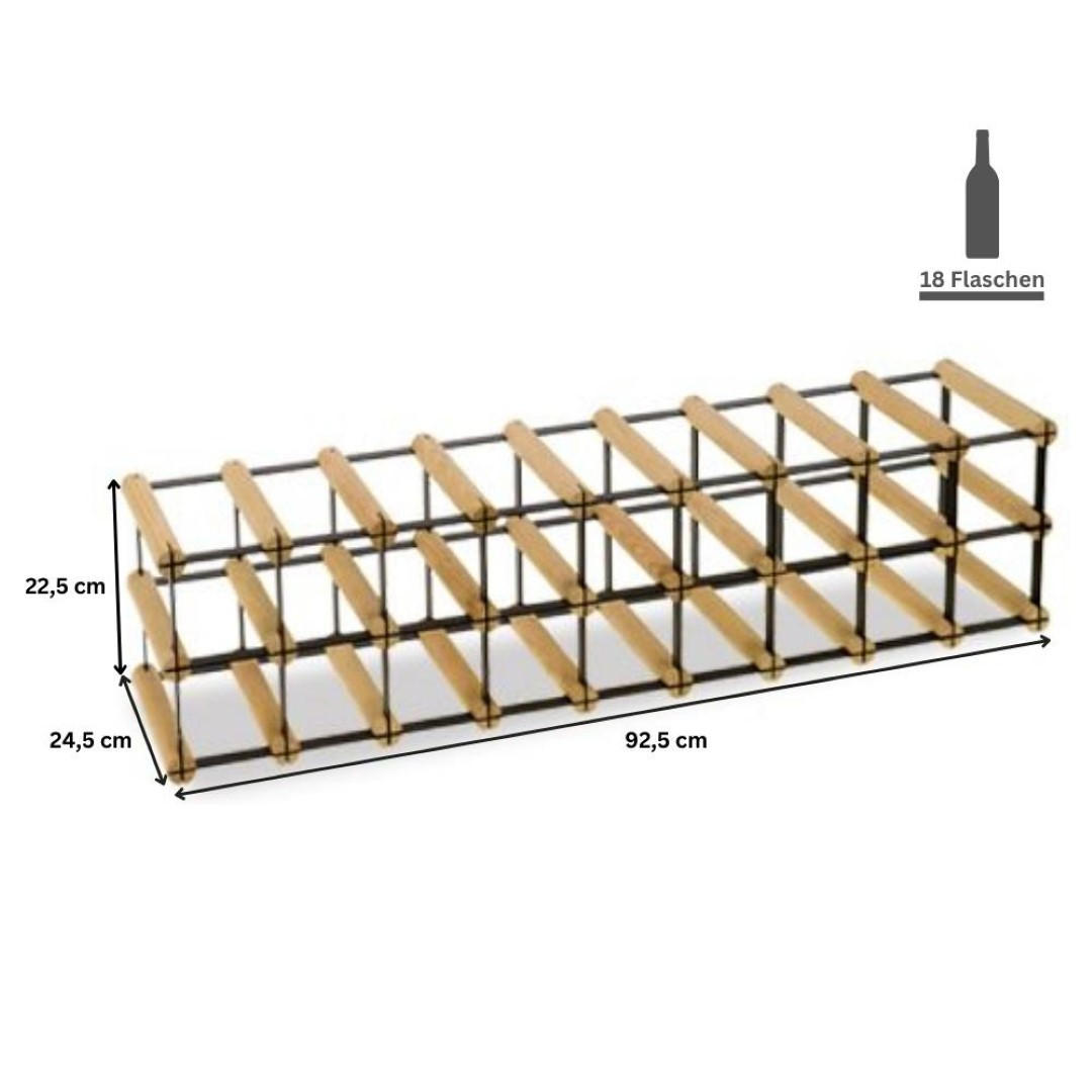 WEINREGAL Vinotega Mod Metal 22,5x92,5x24,5 cm 9x2 Flaschen Massives Kiefernholz Braun Geölt - Braun, Holz (92.5/22.5/24.5cm) - PROREGAL