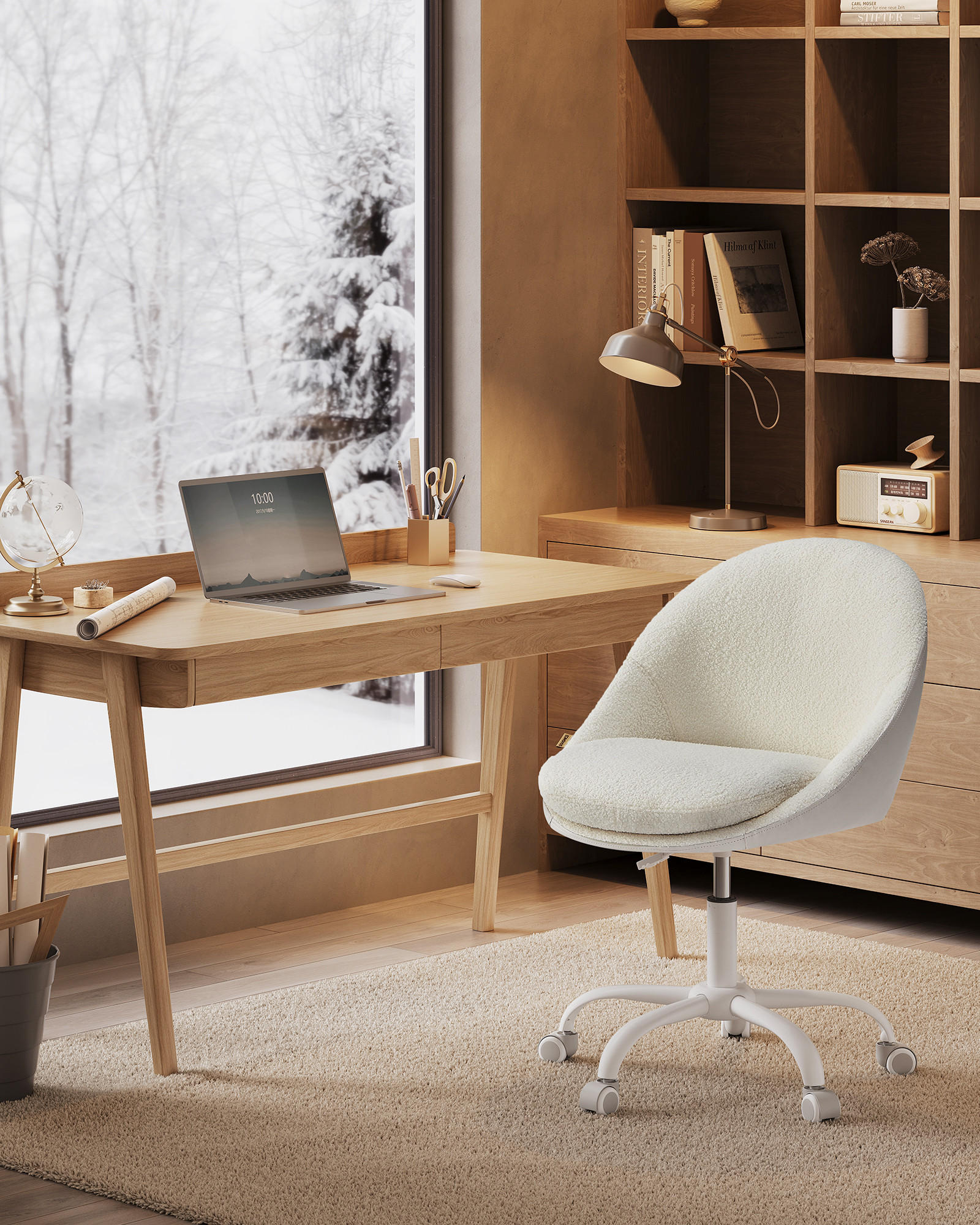 BÜROSTUHL Lumi - Beige, Leder (60/93/56cm) - SONGMICS