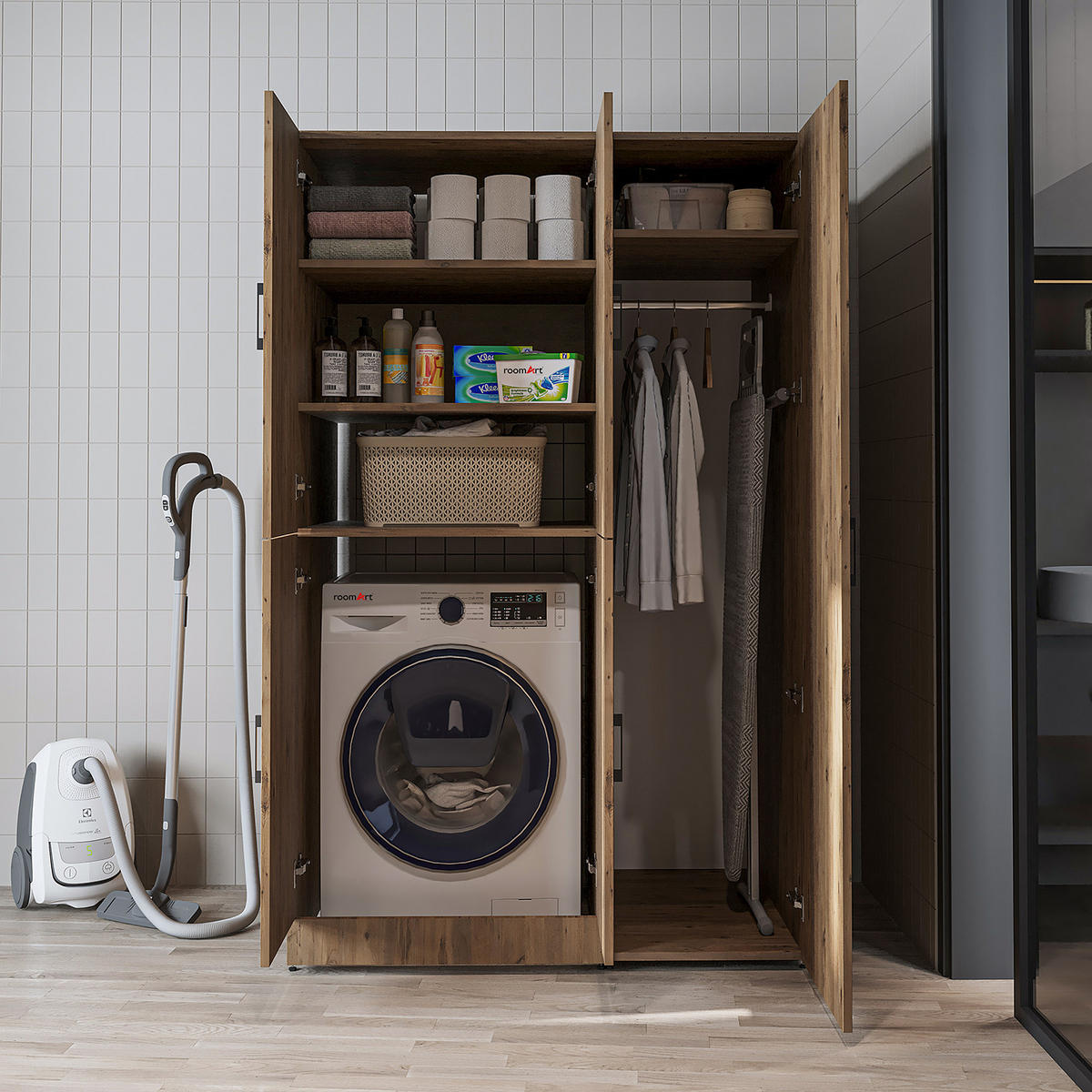 WASCHMASCHINENSCHRANK DORA-II 115cm Breit, 186cm Hoch - Eichefarben, Holzwerkstoff (115/186/73.8cm)