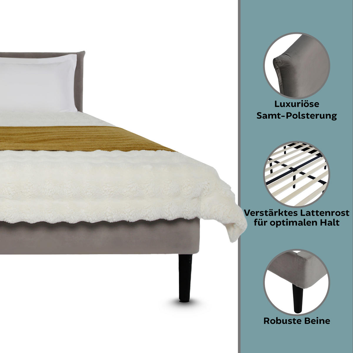 POLSTERBETT 160x200 cm Grau samt - Grau, Textil (160/200cm) - Home Collective