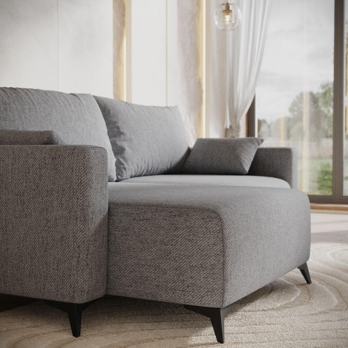 ECKSOFA NUVIO mit Schlaffunktion Grau im Neve Stoff - Schwarz/Grau, Holz/Holzwerkstoff (239/148cm) - AltaBeds