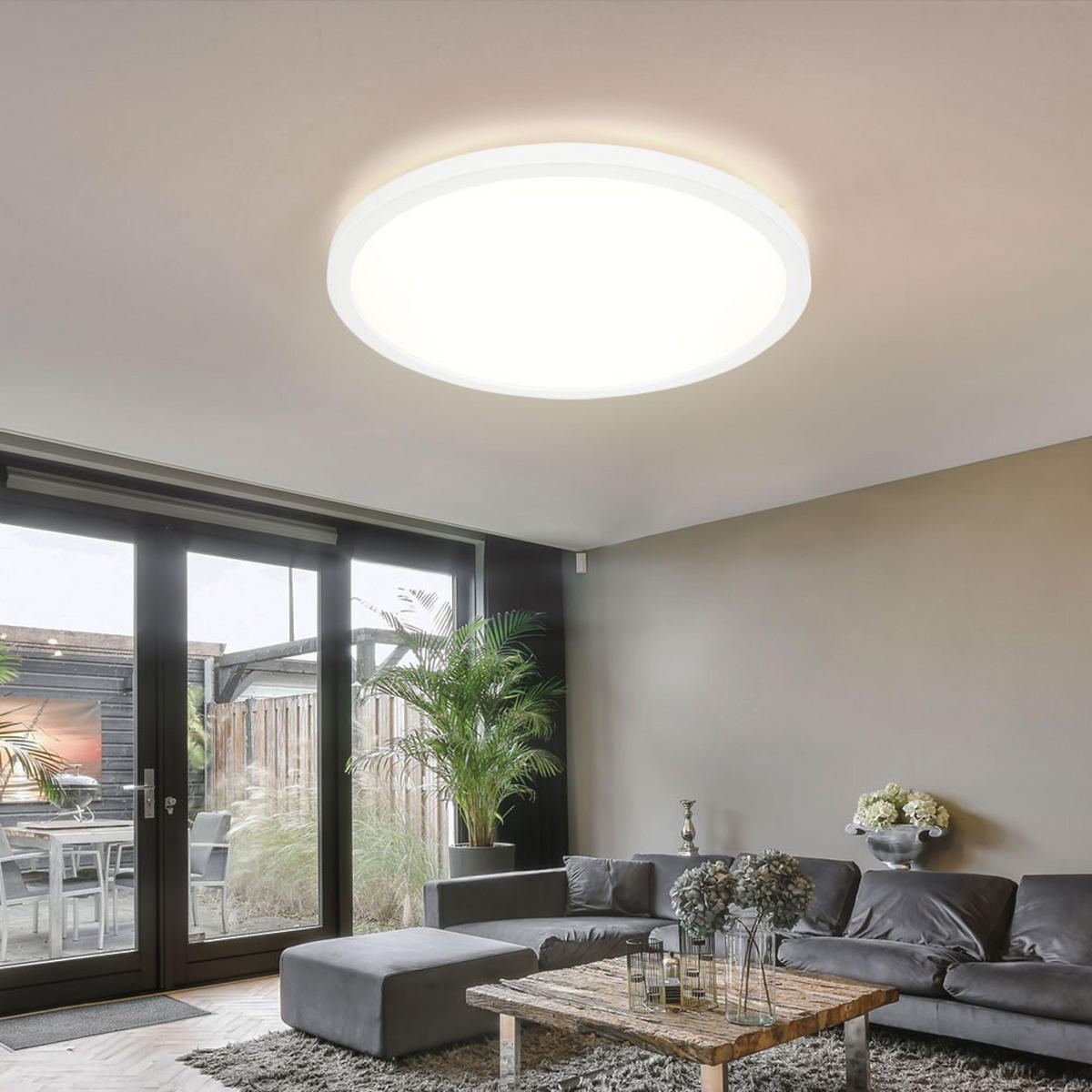 LED DECKENLEUCHTE Kunststoff Weiß - Weiß, Kunststoff (42/42/2.5cm) - Globo Lighting