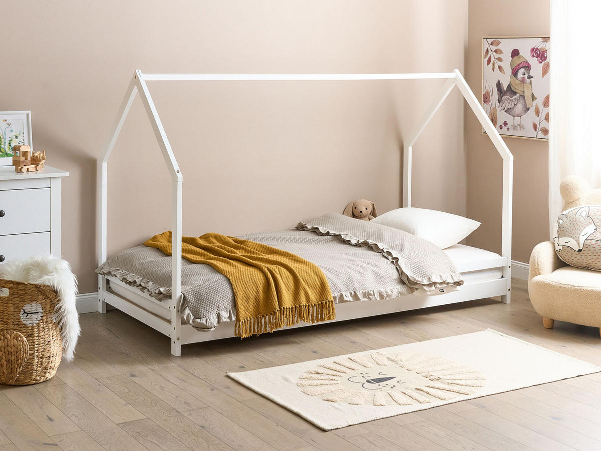 KINDER-HAUSBETT Weiß 90-200 cm Appy - Weiß, Holz (90/200cm) - Beliani