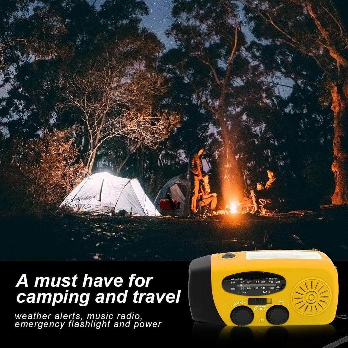 RADIO – NOAA AM/FM – Handkurbel-Generator / LED-Taschenlampe / 2000-mAh-Powerbank – Gelb - Gelb, Kunststoff (12.8/4/6.5cm) - DCA