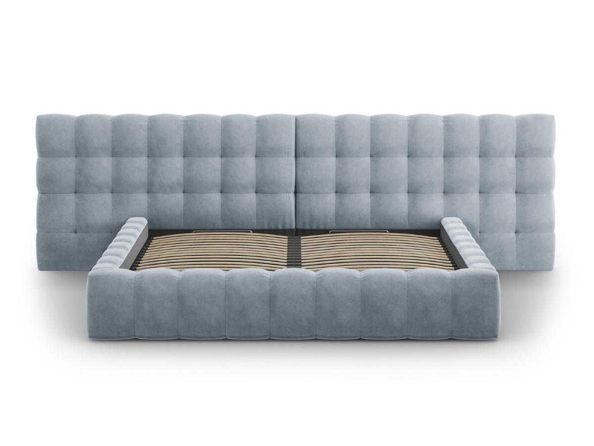 BETT mit Bettkasten und Doppelkopfteil Mamaia aus Samt hellblau 200x200cm - Hellblau, Textil (200/200cm) - Micadoni